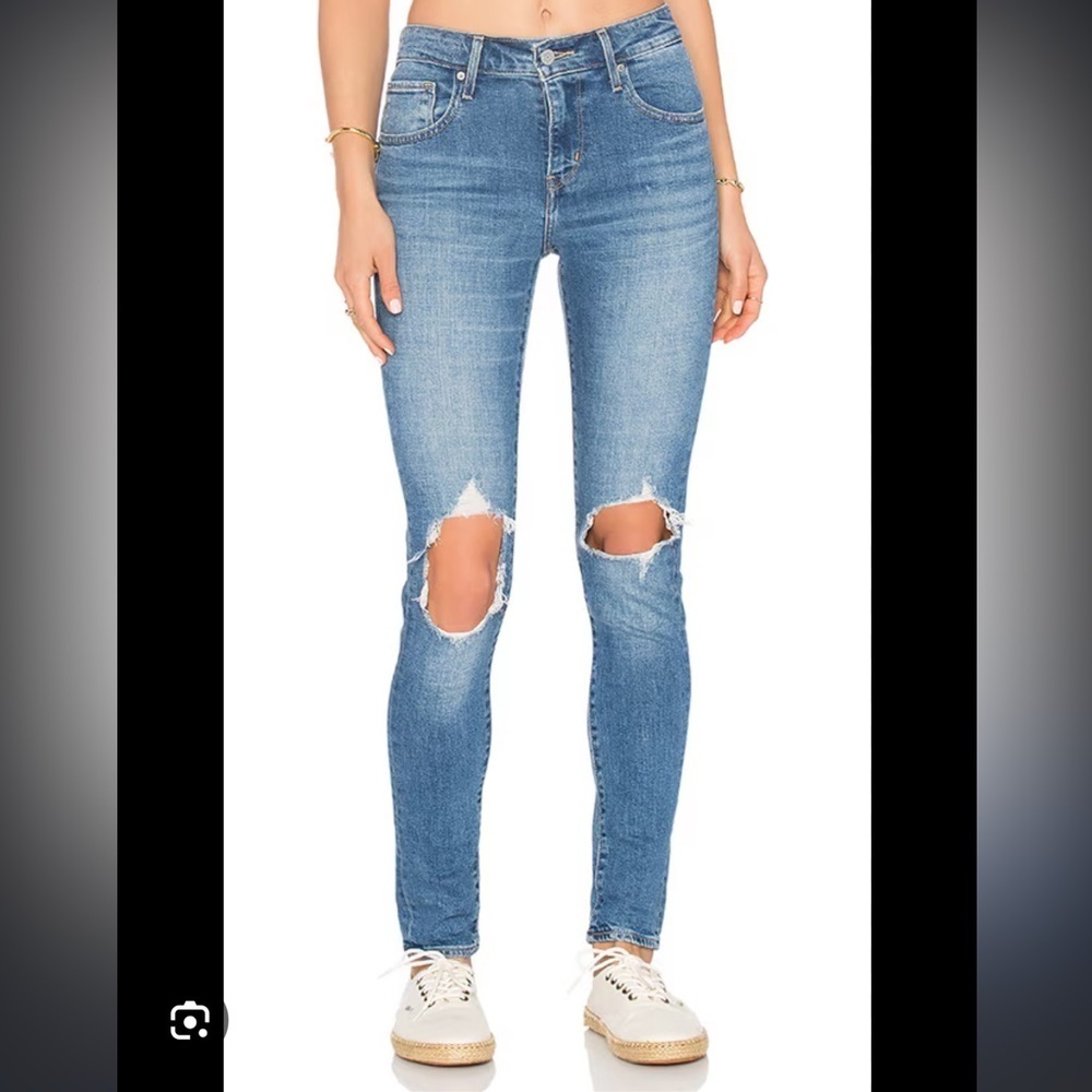 Levi’s 721 Distressed High Rise Skinny Jeans Rugged Indigo
